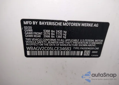 2020 BMW 840I Gran Coupe z USA, uszkodzony, nr VIN WBAGV2C05LCE34683